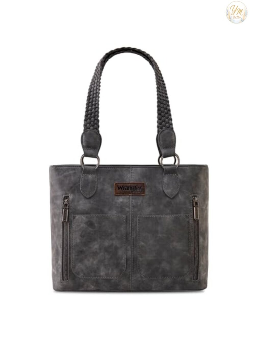 Vintage Distressed Faux Leather Tote Bag with Braided Straps and Multiple